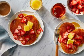 almond flour pancakes served with fresh strawberries