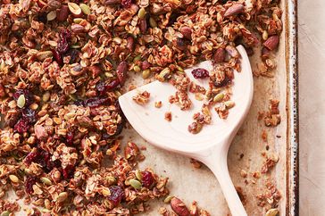 basic granola on baking sheet