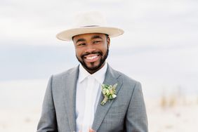 cool groom accessories gray blue suit hat