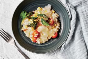 corn risotto with basil and tomato