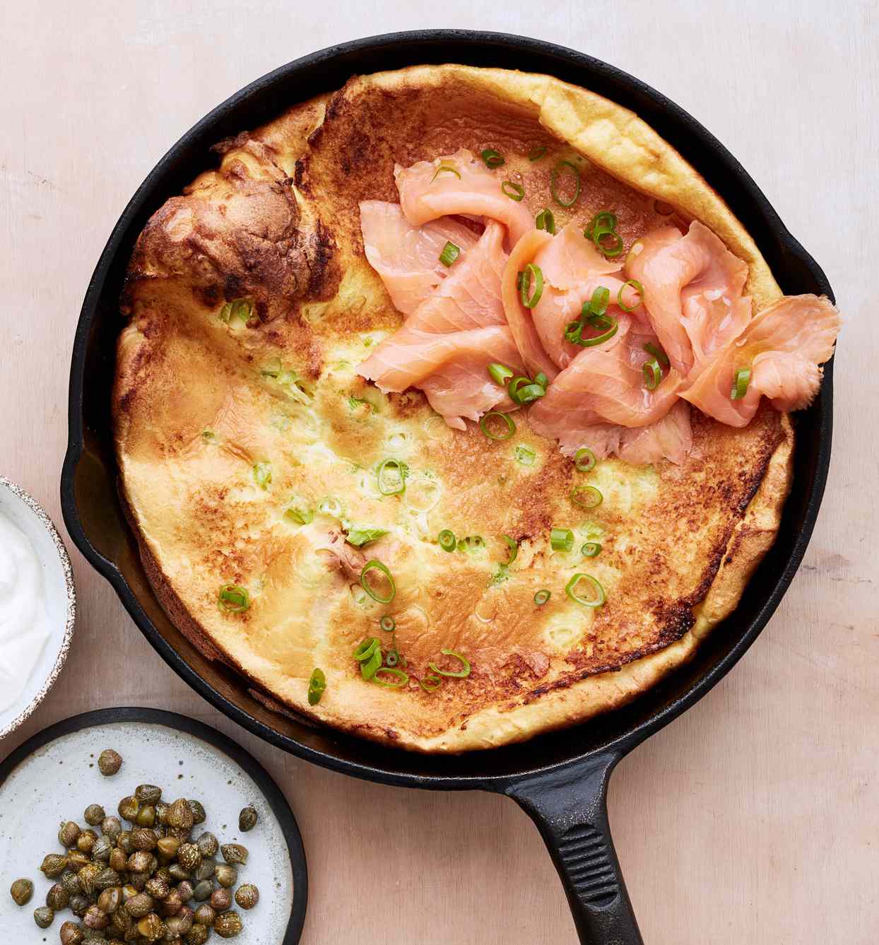 dutch baby with smoked salmon and capers