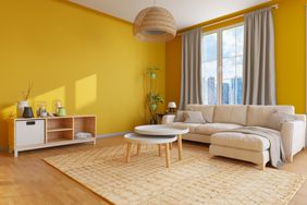 A yellow living room