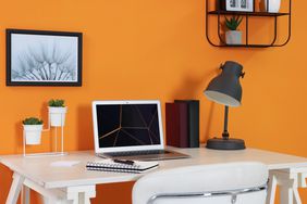 an orange home office 