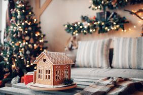 gingerbread house with christmas tree