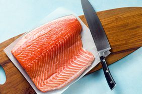 Raw Salmon on cutting board