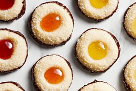 three variations of lamington thumbprint cookies