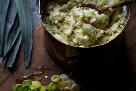 smashed root vegetables leeks