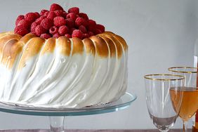 lemon mousse cake with raspberries