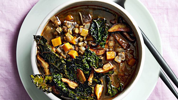 lentil soup with crispy kale