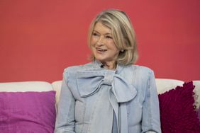 martha stewart in denim shirt with bow