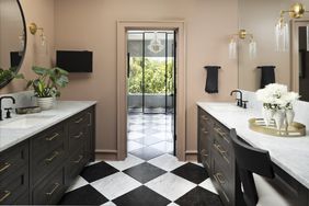 Bathroom with pale terracotta walls