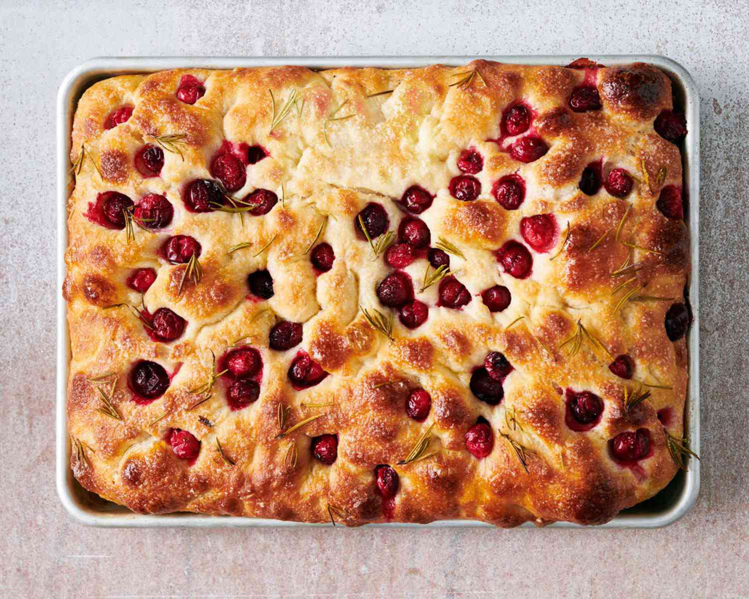 Focaccia bread with cranberries and rosemary