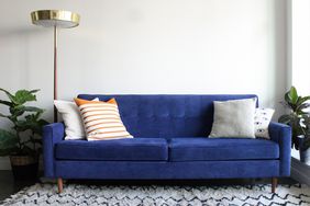 Blue suede couch 