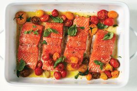 slow baked salmon filets with cherry tomatoes