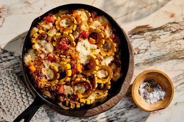 sausage casserole with cheesy rice and squash