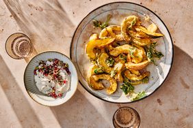 squash fries dish with tahini-yogurt dip