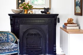 vintage black fireplace in a living room