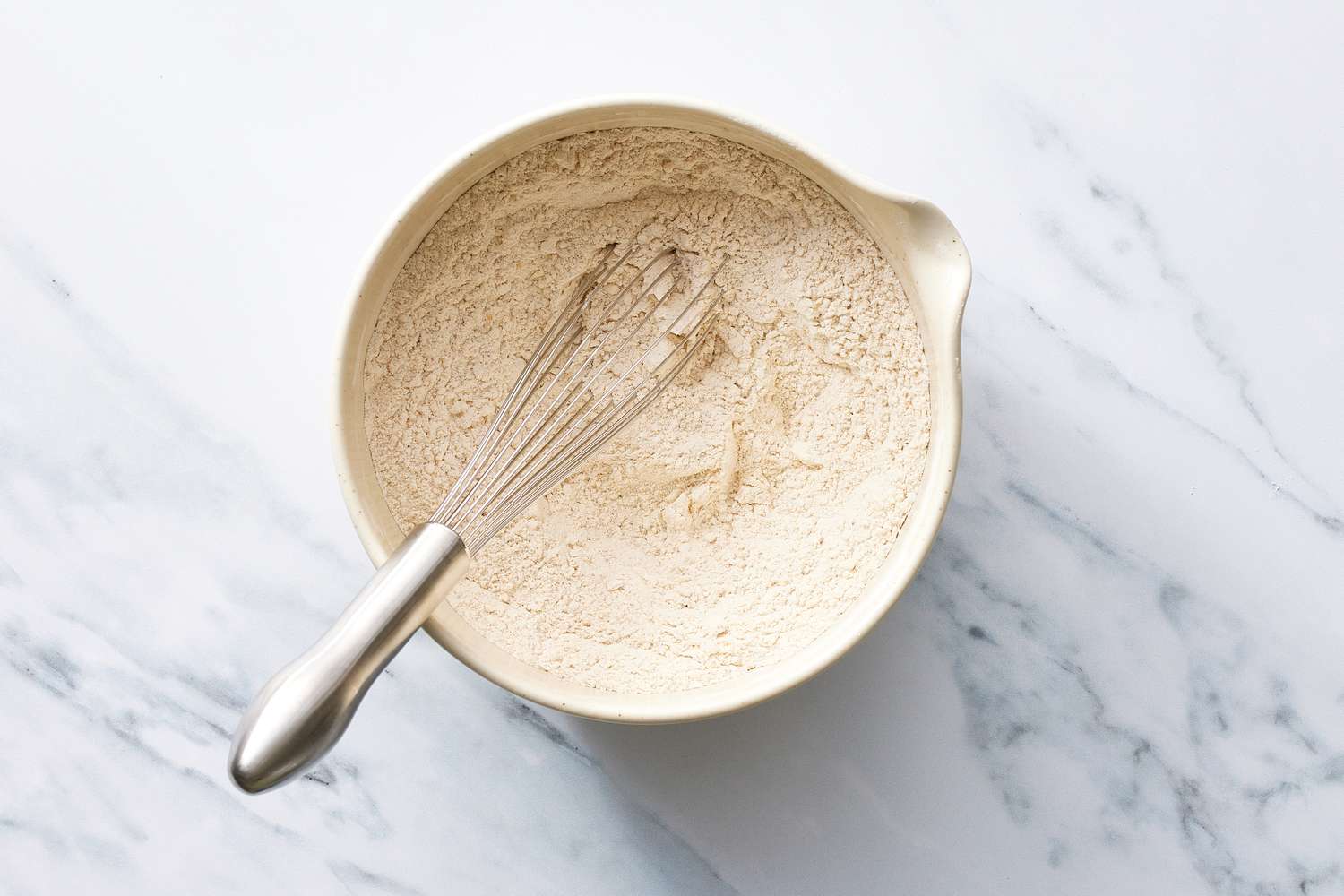 Flour and dried ingredients for vegan pancakes