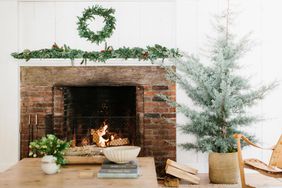 Christmas garland on a fireplace mantel. 