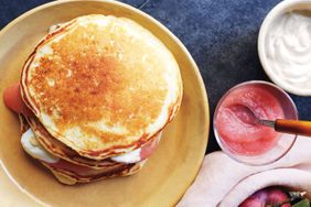 applesauce pancakes with jam and fruit