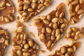 close up of peanut brittle overhead