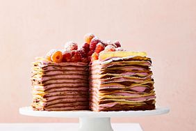 raspberry and chocolate hazelnut crepe cake