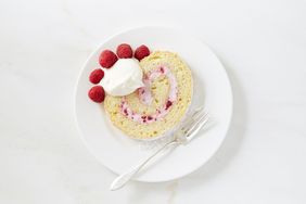 raspberry swirl jelly roll slice on plate