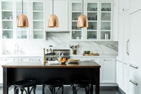 small kitchen with large eat in kitchen island