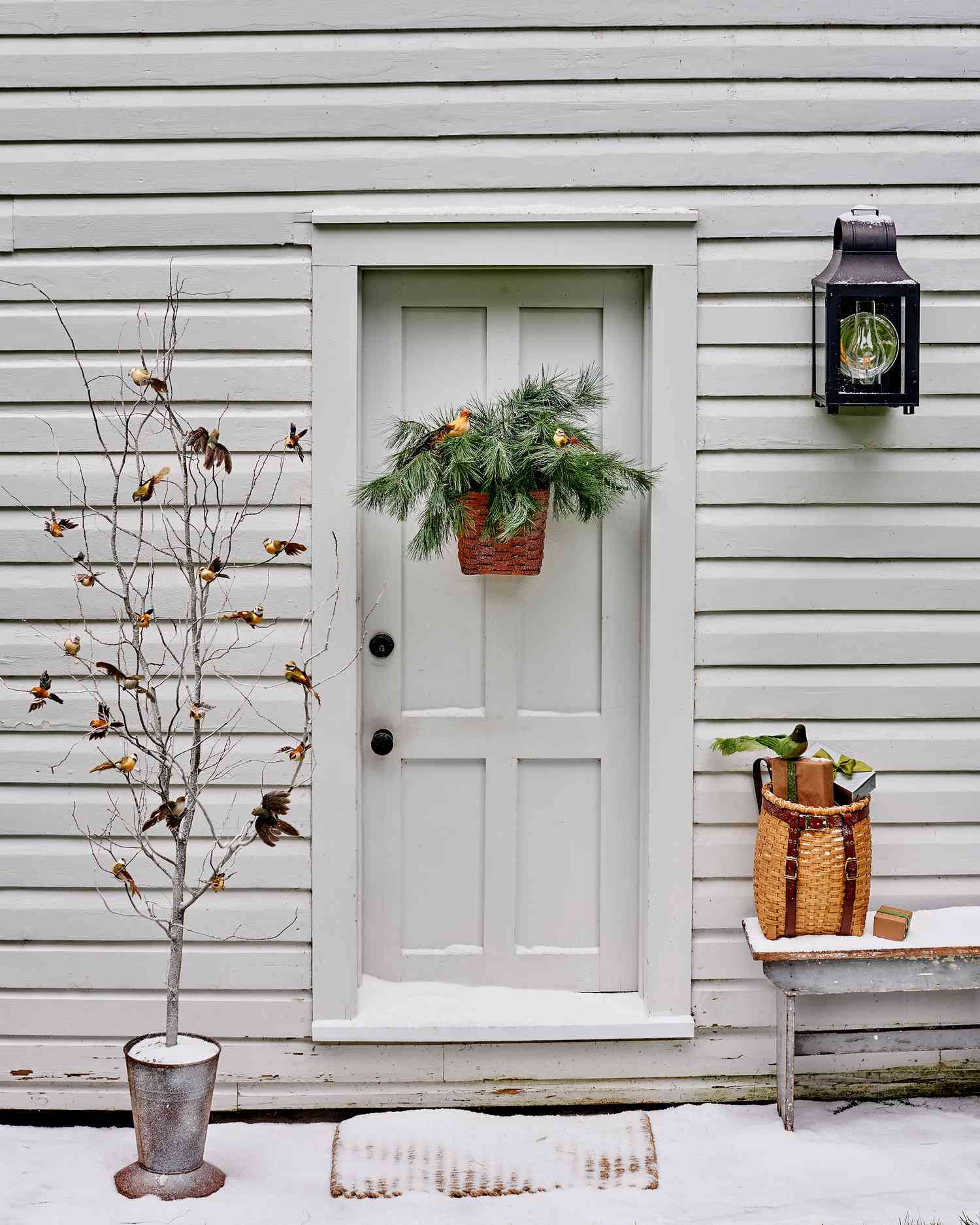 front door with winter bird basket